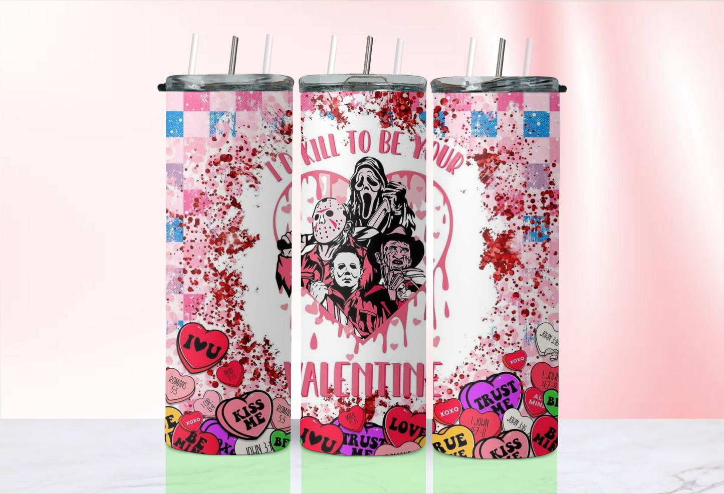 Valentine Horror tumblers