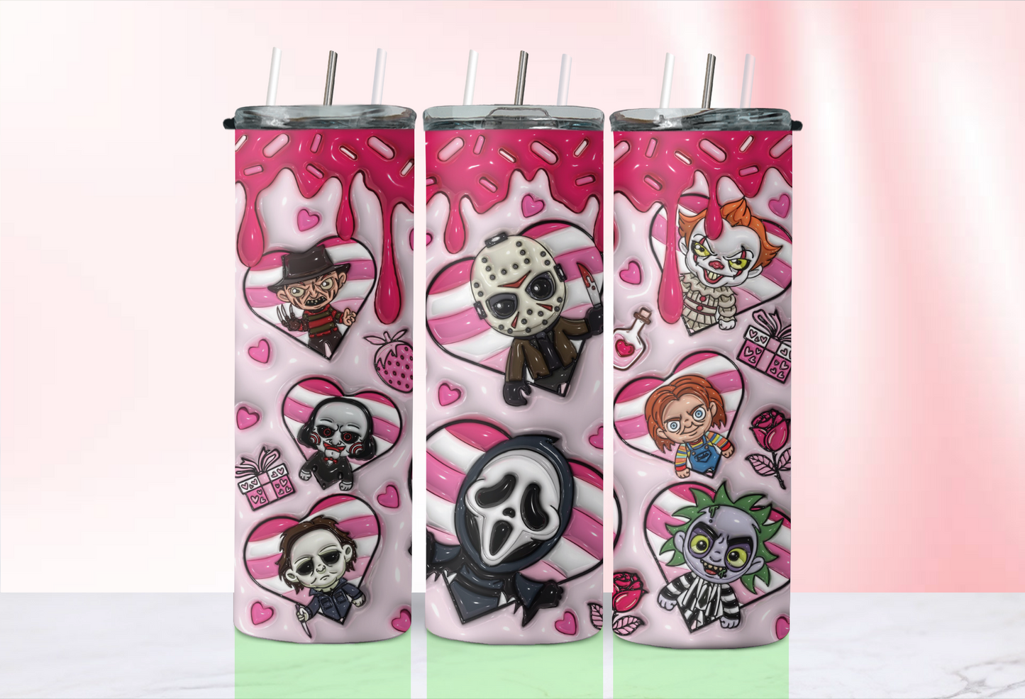 Valentine Horror tumblers